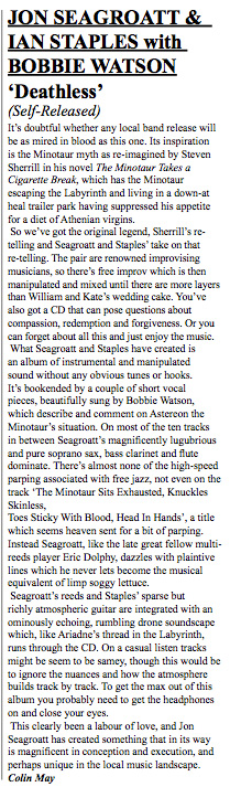 Screen grab of review of ‘Deathless’ by Colin May, Nightshift, June 2015